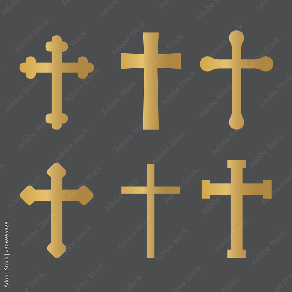 set of golden christian cross icon- vector illustration
