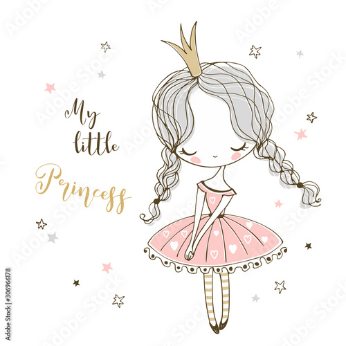 Cute little Princess in Doodle style. Vector. photo
