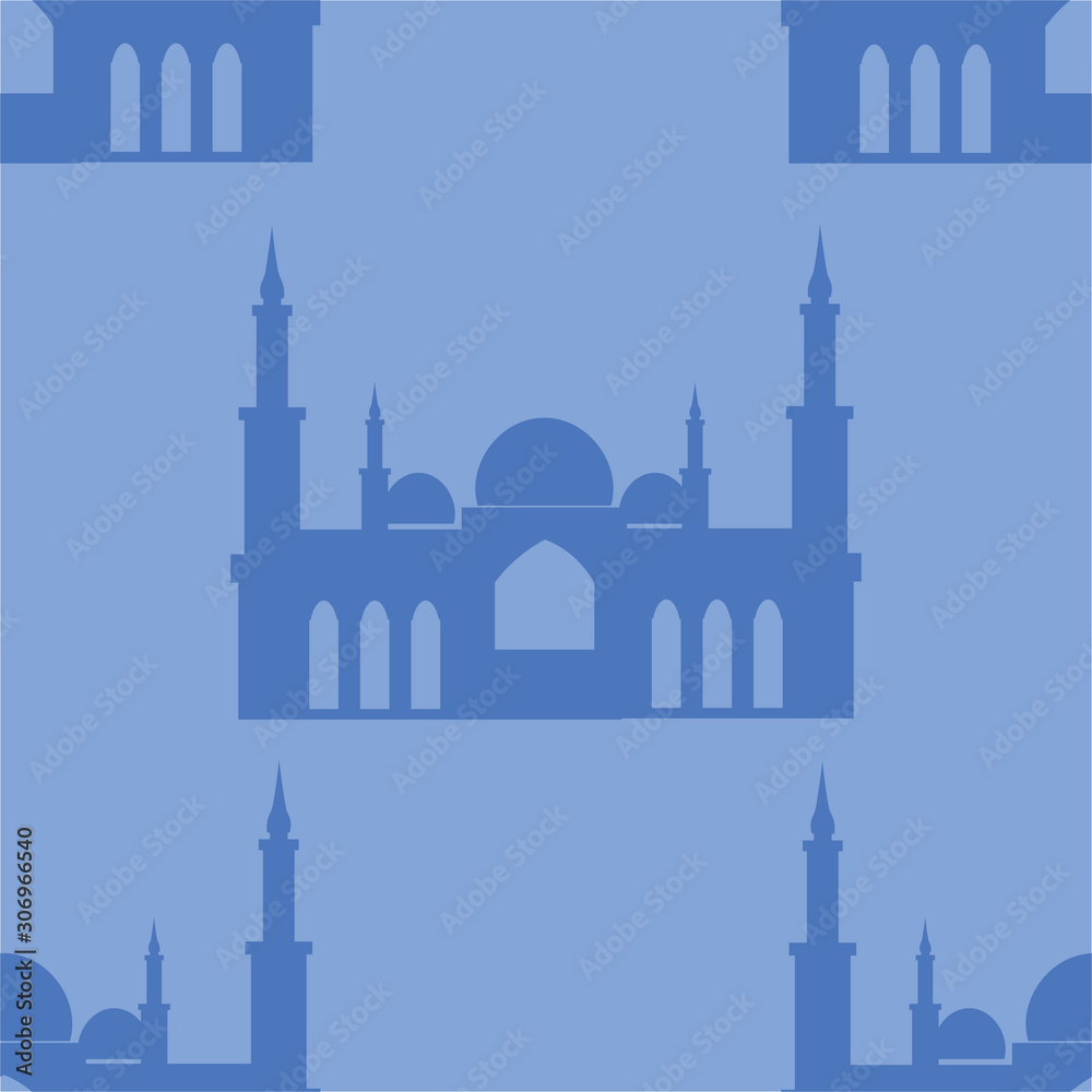 Taj Mahal. Seamless background, landmark turkey mosque. Cartoon flat raster