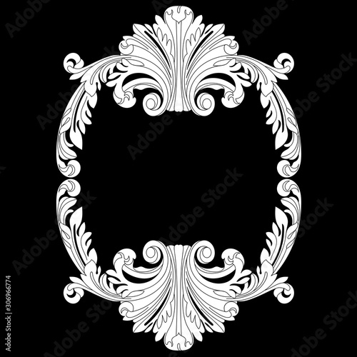 Vintage border frame engraving with retro ornament pattern in antique baroque style decorative design. Vector.	