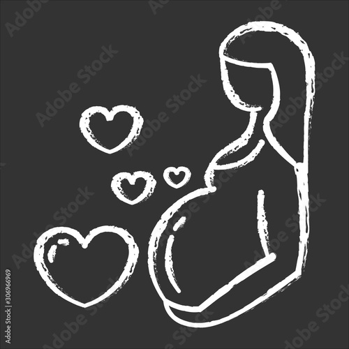 Pregnancy care chalk icon. Prenatal period. Motherhood, parenthood. Expecting baby, child. Gynecology check visit. Medical procedure. Clinical treatment. Isolated vector chalkboard illustration