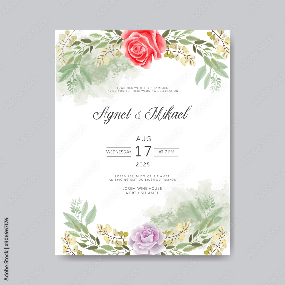 bohemian and vintage floral and leafs wedding invitation