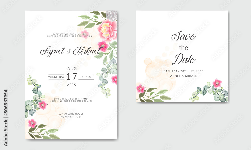 bohemian and vintage floral and leafs wedding invitation