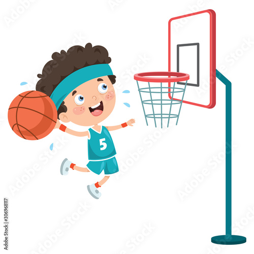 Little Kid Playing Basketball Outside