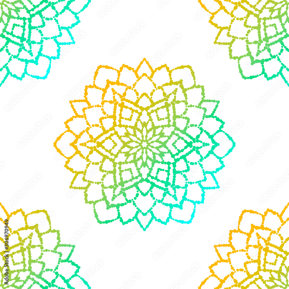 Naklejka premium Fantasy seamless pattern with ornamental mandala. Abstract round doodle flower background. Floral geometric circle. Vector illustration. 