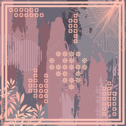 design of hijab or scarf motifs with abstract foliage patterns.