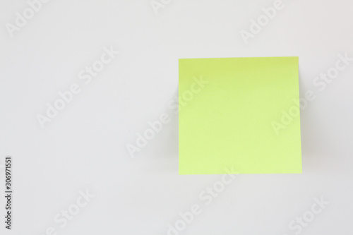 yellow sticky note with push pin isolated white background