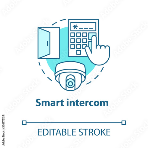 Smart intercom turquoise concept icon. Security system idea thin line illustration. Innovative technology for apartment. Flat access control. Vector isolated outline drawing. Editable stroke