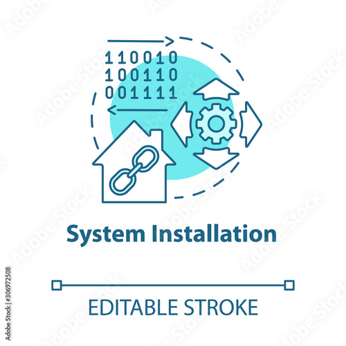 System installation turquoise concept icon. Smart house setup process idea thin line illustration. Introducing innovative technology for apartment. Vector isolated outline drawing. Editable stroke
