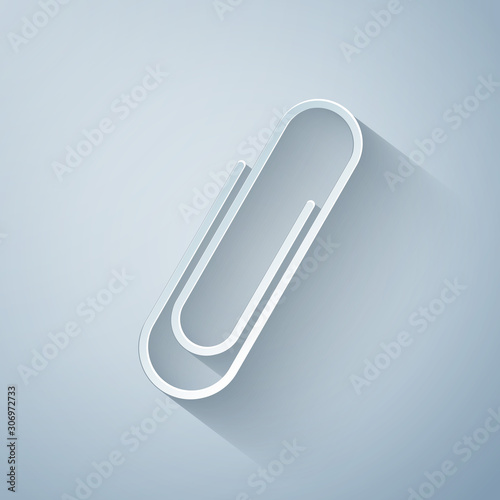 Paper cut Paper clip icon isolated on grey background. Paper art style. Vector Illustration