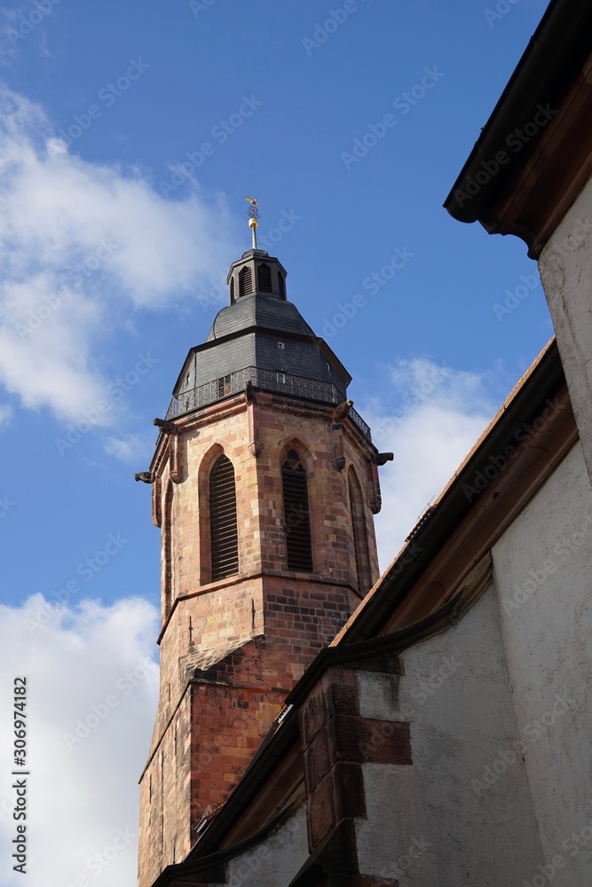 Teilansicht der Stiftskirche von Landau in der Pfalz, bei Sonnenschein