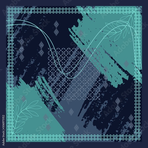 Design of hijab or scarf motifs with abstract foliage patterns