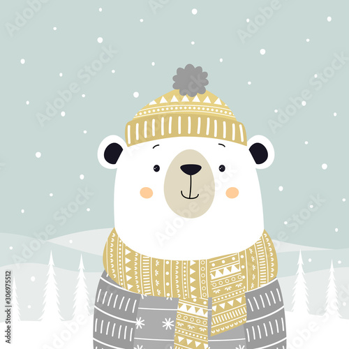cute winter card with bear