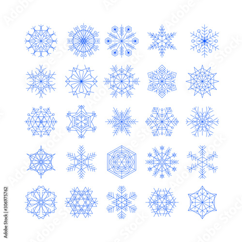 Snowflake icons line blue vector set snow christmas winter