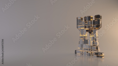 Photos light background 3d rendering symbol of chess rook icon