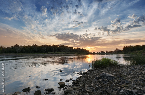 Summer landscape with dawn over the river