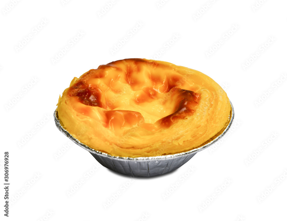 clipping path, egg tart isolated on white background