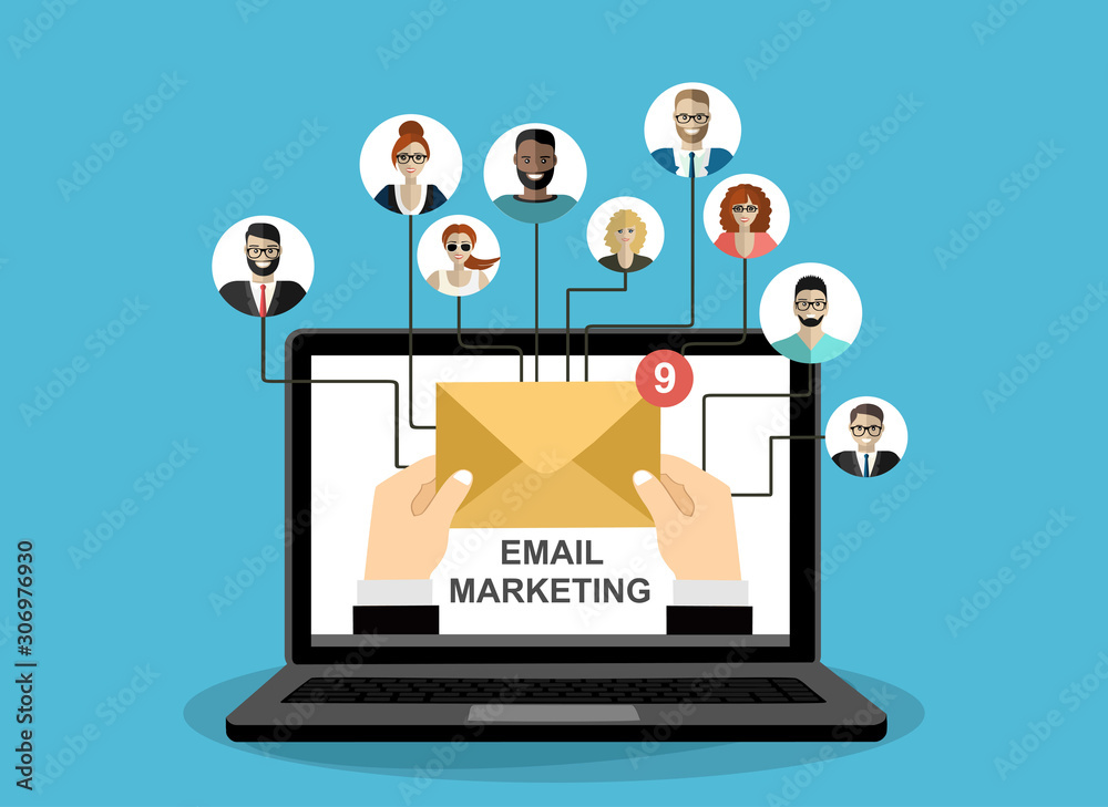 Email marketing concept design. Vector illustration, flat style.
