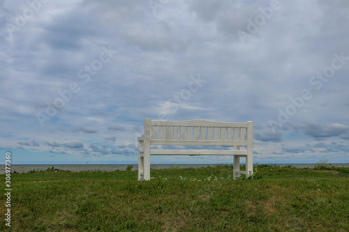 white wooden bench in the coast of see