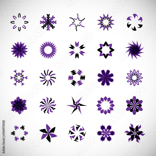 Abstract Circle Icon Set. Vector Isolated On Gray. Abstract Circular Logo For Company Symbol, Star, Tech Icon And Element Design. Creative Icons For Flower And Decorative Logo. Abstract Round Template © milosdizajn