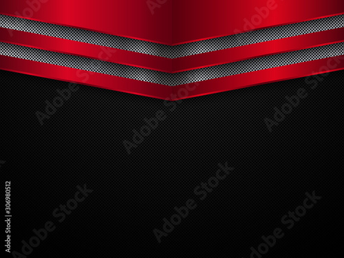 Black and red metal background. Vector metallic banner. Abstract technology background