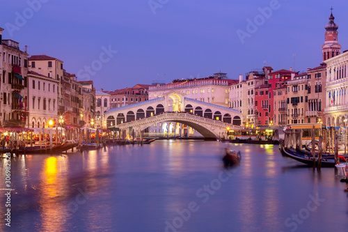 Venice. Grand Canal and Rialto Bridge at sunset.