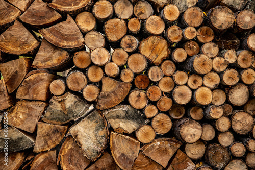 neatly stacked chopped firewood  background image texture