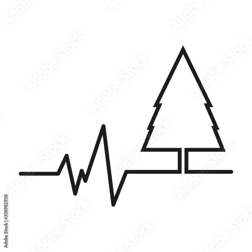 Heart pulse. Black and white colors. Heartbeat lone, cardiogram. Beautiful healthcare, medical background. Icon. sign or logo. Christmas tree with heartbeat isolated on a white background