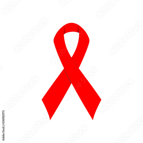 Red ribbon isolated on a white background. Visual sign or symbol AIDS. HIV/AIDS awareness and prevention of drug abuse and drunk driving. World AIDS Day