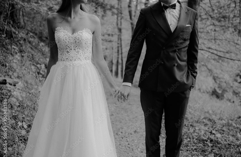 Bride and groom at a photo session in the nature