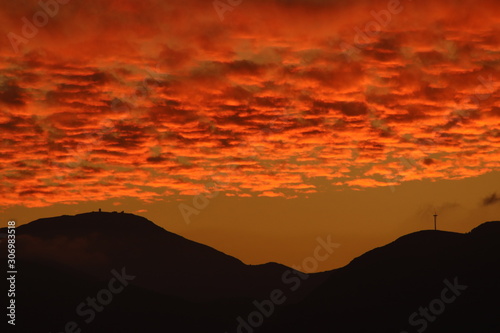 Sunset in the mountains of the Mediterranean island of Crete in the Winter  short before Christmas