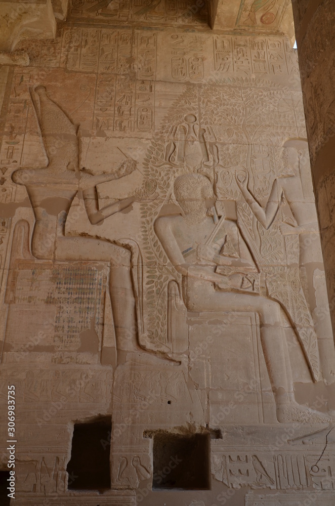 Fototapeta premium HIÉROGLYPHES RAMESSEUM TEMPLE FUNÉRAIRE DE RAMSES II THÈBES EGYPTE