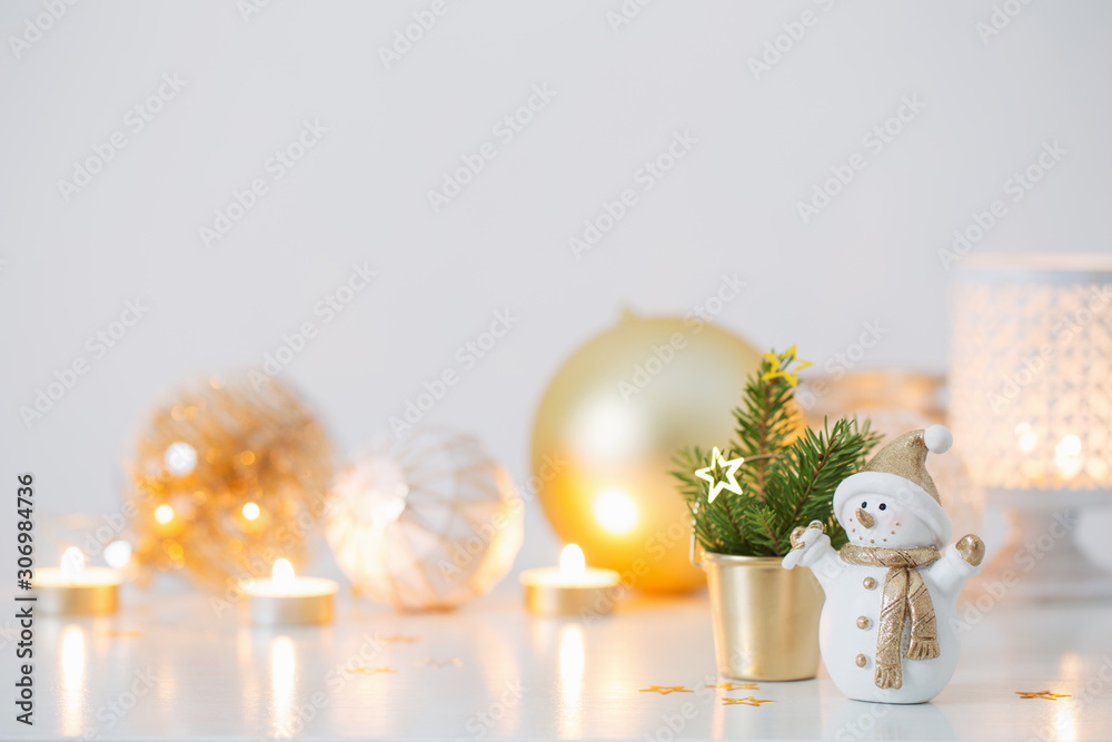 Christmas decorations with little ceramic snowman