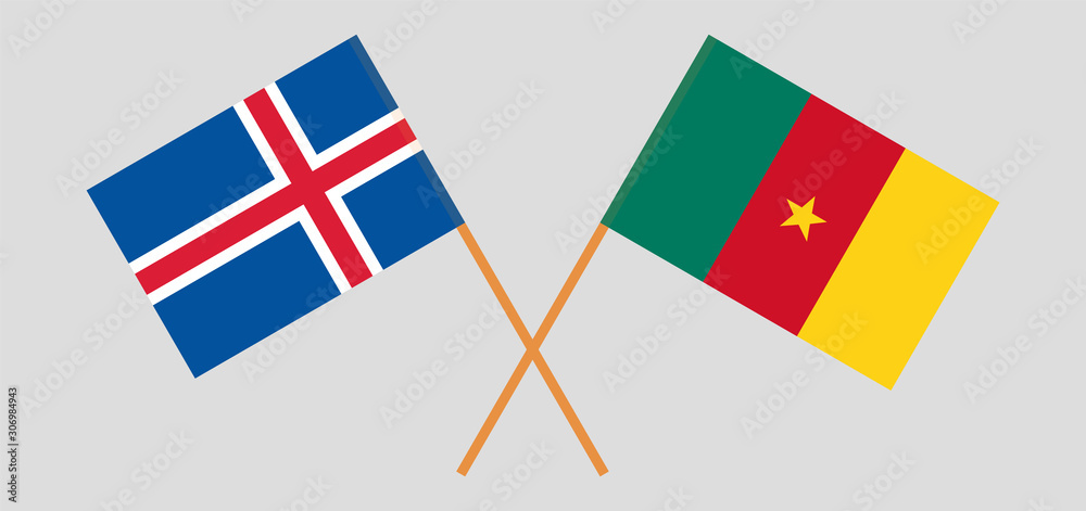 Crossed flags of Cameroon and Iceland