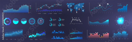 Fotografia Dashboard Infographic template with info charts, diagrams elements, online statistics and data analytics