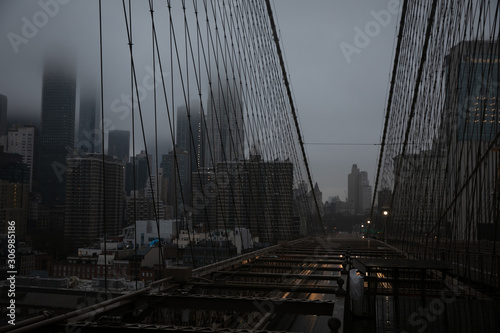 Brooklyn bridge under the rain and mist