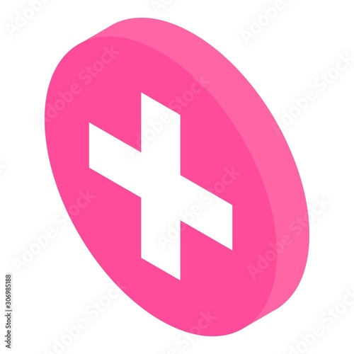 Plus sign icon. Isometric of plus sign vector icon for web design isolated on white background