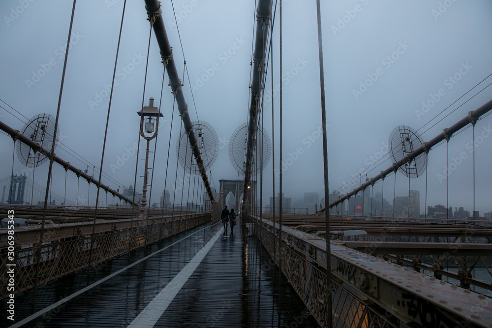 Brooklyn bridge under the rain weather