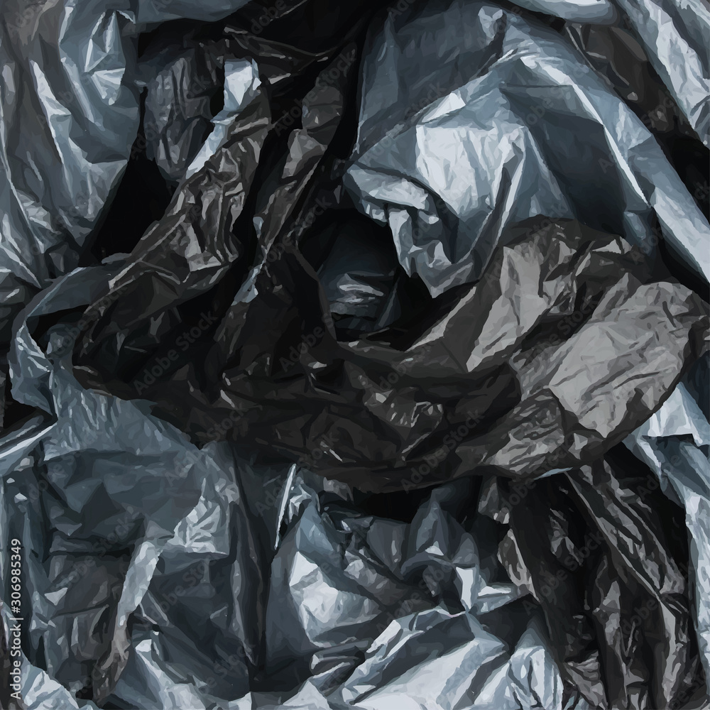 Black garbage bag texture for design- concept of saving the environment and plastic pollution of the world ocean
