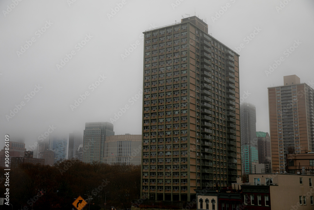 New York photos during a foggy day and rain