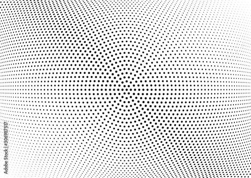 Abstract halftone wave dotted background. Halftone twisted grunge pattern, dot, circle.  Vector modern optical halftone pop art texture for poster, business card, cover, label mock-up, sticker layout