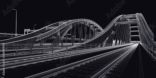 The BIM model of the railway bridges of wireframe view 