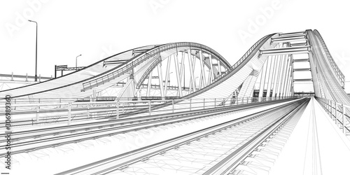 Slika na platnu The BIM model of the railway bridges of wireframe view