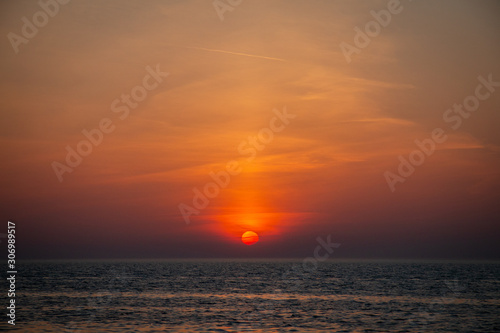 Red sun sunset at sea 