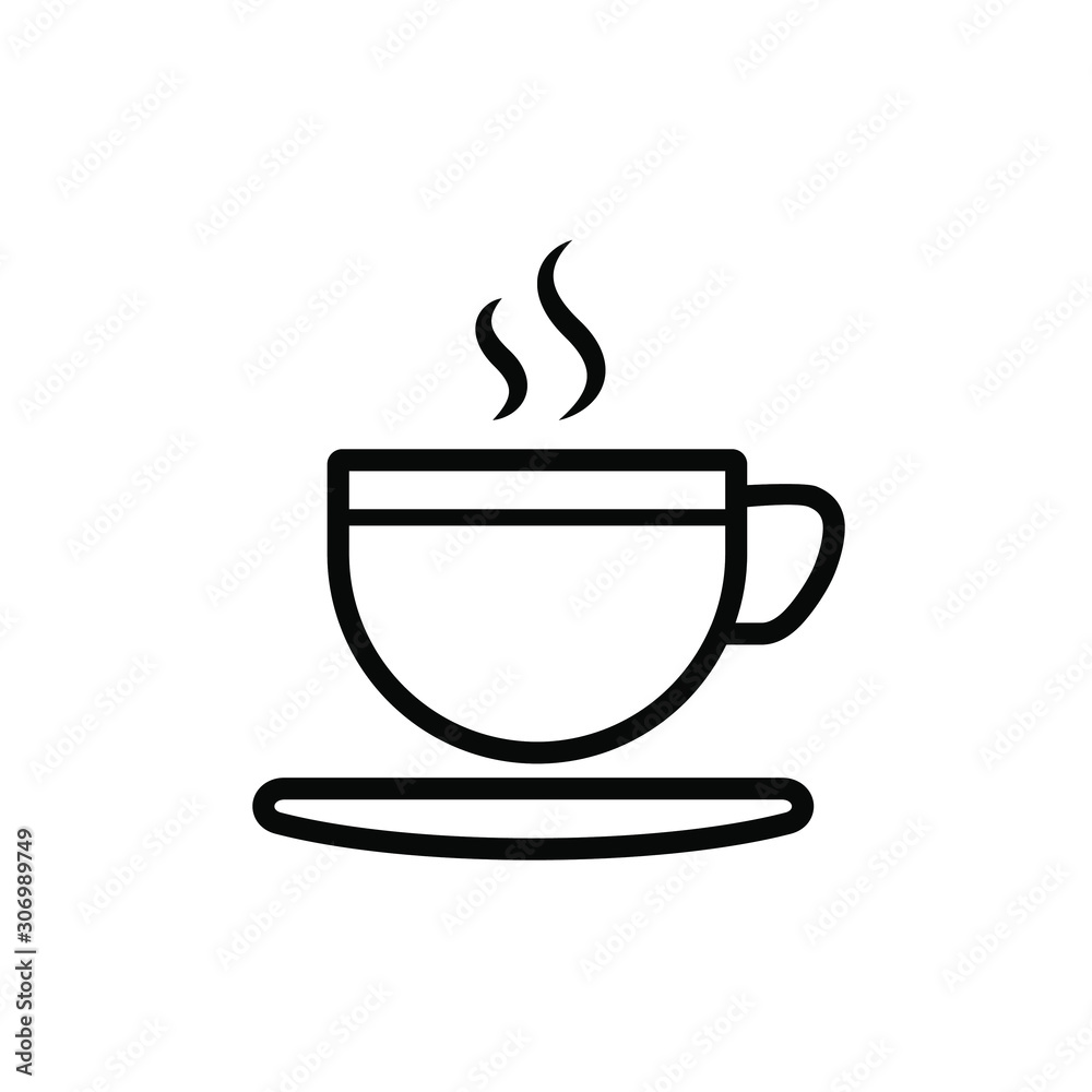 Cup of coffee or tea with steam, vector line icon black on white Cup of coffee or tea with steam, vector line icon black on white