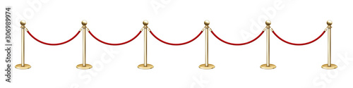 Realistic vector golden rope barriers. VIP event, luxury celebration.