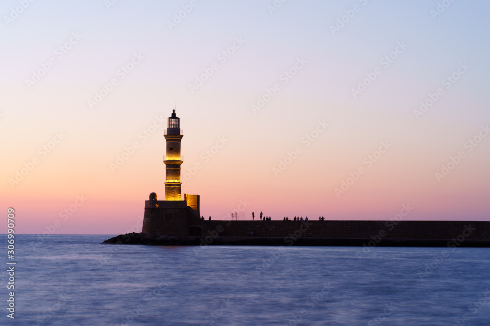 Chania Harbour Lighthouse after Sunset
