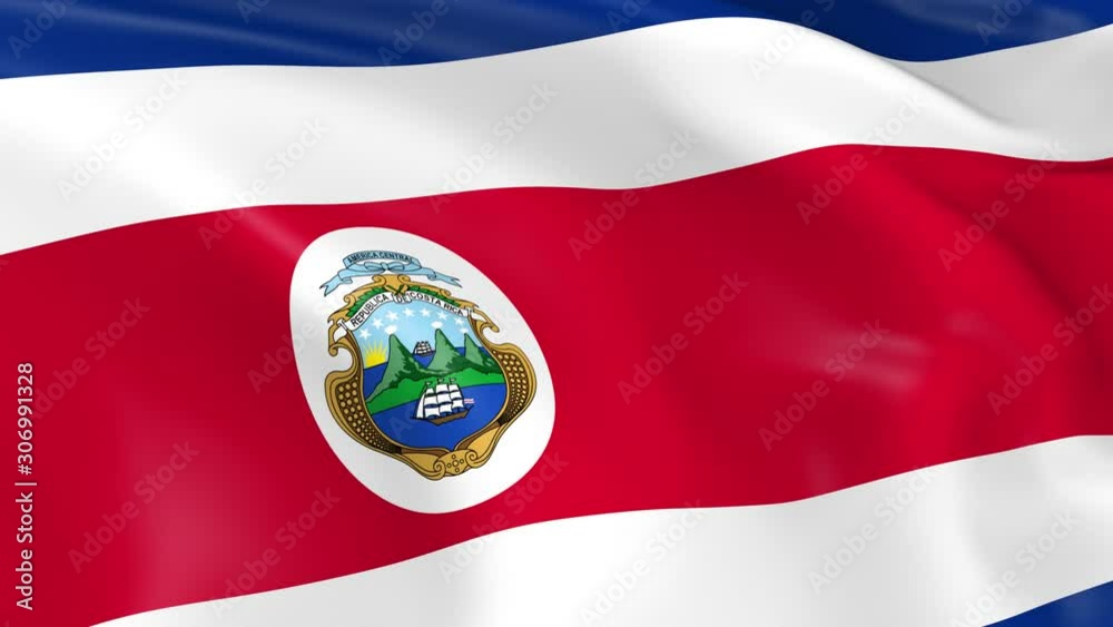 Photo realistic slow motion 4KHD flag of the Costa Rica waving in the wind. Seamless loop animation with highly detailed fabric texture in 4K resolution. Photo realistic slow motion 4KHD flag of the Costa Rica waving in the wind. Seamless loop animation with highly detailed fabric texture in 4K resolution.