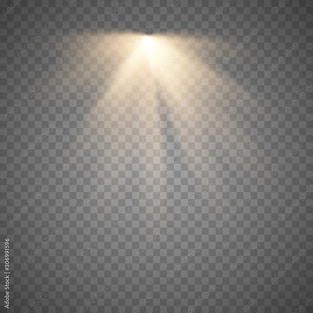 Spotlight isolated on transparent background. Vector glowing rays and beams - obrazy, fototapety, plakaty 