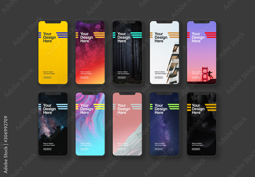 Minimal Black Smart Phone Set Mockup Stock Template | Adobe Stock